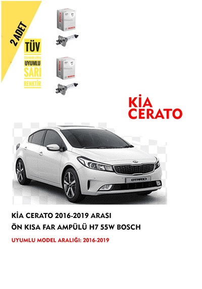 Kia Cerato 2016-2019 Arası Ön Kısa Far Ampülü 2 Adet Sarı Renk