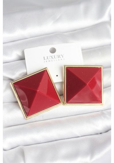Pirinç Gold Renk Bordo Piramit Model Kadın Küpe Diğer