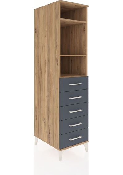 Kronos Dolap 3 Raflı 5 Çekmeceli 44x59x182 Çam-antrasit Atlas Çam