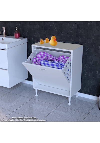 Modilayn Söke Banyo İçin Sihirli Kutu 65x75x32,5 Cm Lik 1 Göz Sepet Hazneli Mini Banyo Dolabı Beyaz