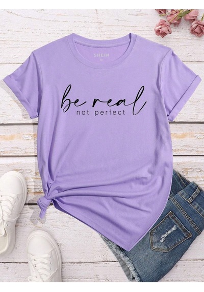 Flood Of Style Kadın Lila Be Real Baskılı Oversize Mor
