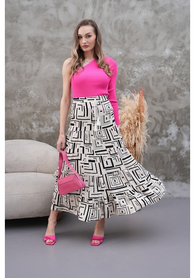 Polologin Butik Labirent Desen Uzun Maksi Etek Çok Renkli