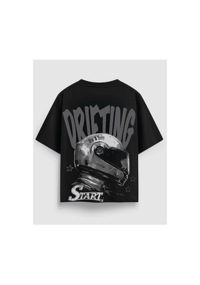 Yolo Street Drifting Racing Baskılı Oversize Tişört %100 Pamuk Streetwear Unisex Siyah