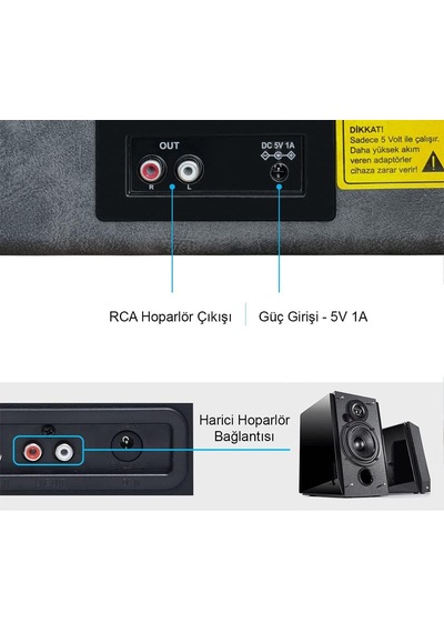 St14012 Retro Pikap - Bluetooth Ve Şarj Özellikli - Özel Dış Kaplama - Tüm Plakları Çalabilme Siyah/gri Deri