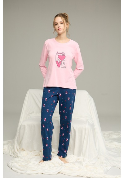 Siyah İnci Örme Pamuklu Pijama Takım25240224 Pembe