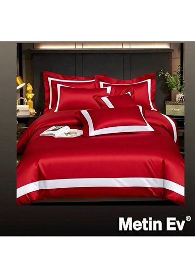 %100 Pamuk Saten 6 Parça Tek Kişilik Premium Nevresim Takımı Kırmızı