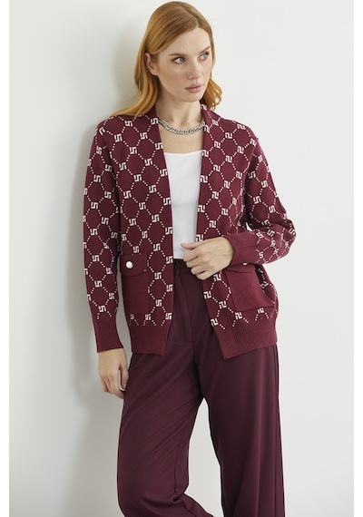 Sementa Logolu Cep Detaylı Oversize Triko Hırka - Bordo Bordo