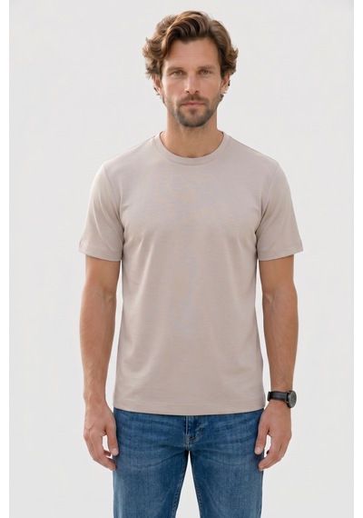 Tudors Erkek Regular Fit Klasik Kesim Ekstra Soft Modal Kumaş Bisiklet Yaka Kısa Kollu Bej Tişört-50820