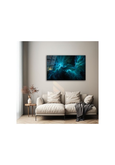 Derin Mavi Soyut Dalgalar Modern Cam Tablo Modern Soyut Dekoratif Duvar Tablosu, Salon, Ofis Ve Çalışma Alanı Dekoru,