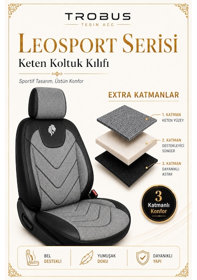 Geely Emgrand 2010 2011 2012 Uyumlu Leosport Serisi Gri Siyah Oto Koltuk Kılıfı