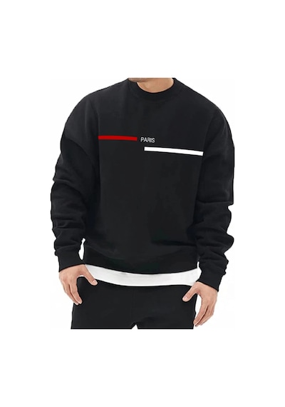 Startmore Adrift Paris Oversize Bisiklet Yaka Pamuklu Sweatshirt Siyah Siyah