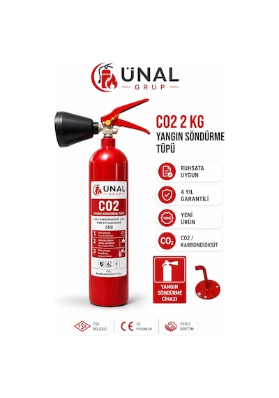 2 Kg Karbondioksit Cq2 Gazlı Yangın Söndürme Tüpü + Levha Kolay Montaj İkaz Tabelası