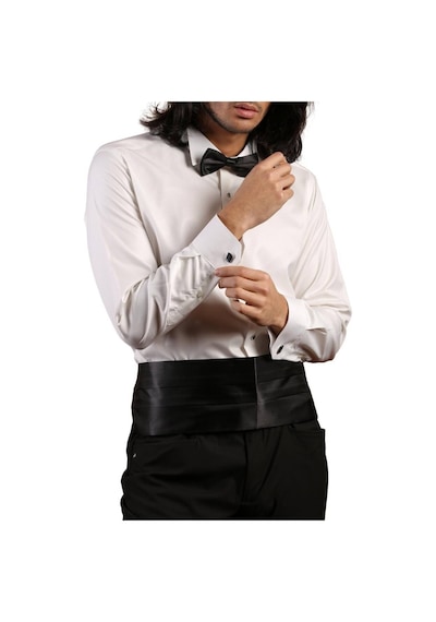 Dicotto Krem Yakma Desenli Siyah Taş Düğmeli Damatlık Ata Yaka Kol Düğmeli Slim Fit Smokin Gömlek - 023 001