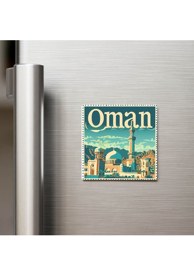 Umman Oman - Posta Pulu Temalı Ülke - Baskılı Buzdolap Magneti Kare - 9x9 Cm