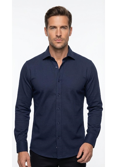 Plus Scorpion Erkek Beyaz Klasik Gömlek Slim Fit, Düz Model, Şık Ofis & Günlük Kombin Lacivert