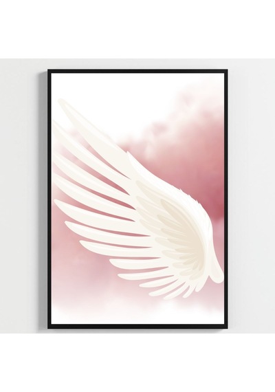 Besay Kanatlanmış Modern Yatak Odası Duvar Dekorasyonu Pembe Bulutlu Melek Kanadı Posteri 3'lü Set A2 Çerçevesiz