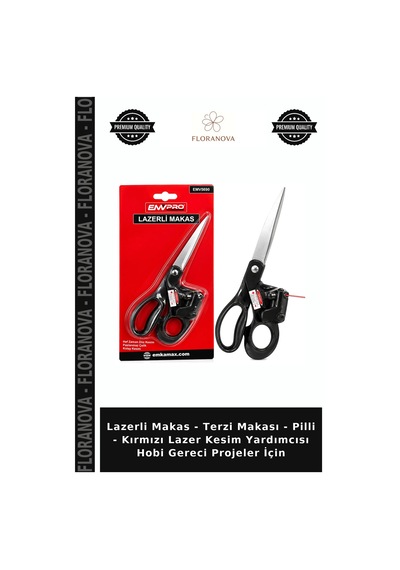 Lazerli Makas - Terzi Makası - Pilli - Kırmızı Lazer Kesim Yardımcısı Hobi Gereci Projeler İçin