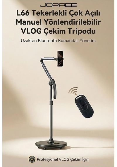 Tekerlekli Vlog Tripod Standı, 360 Döner 3 Kollu 8 Eksen Ayarlanabilir Telefon Standı, Bluetooth Kumandalı Profesy Diğer