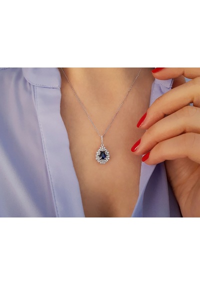 Sirius Pırlanta Ve Damla Safir Taşlı Anturaj Kolye 0823P0027