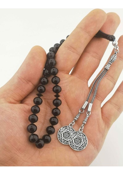 Mührü Süleyman Gümüş Püsküllü Sıkma Kehribar Tesbih