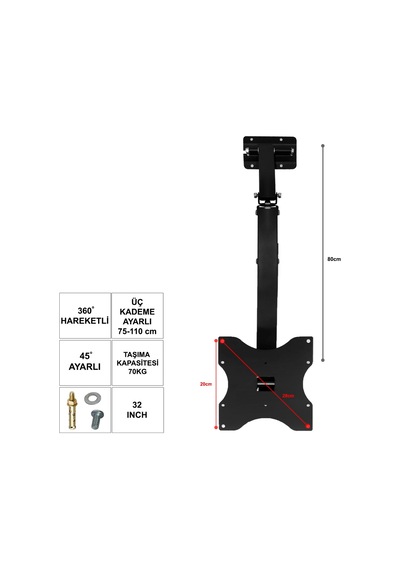 Ufix 3011T 32 İnç 55 82 Cm Kelebek Tavan Askı Aparatı