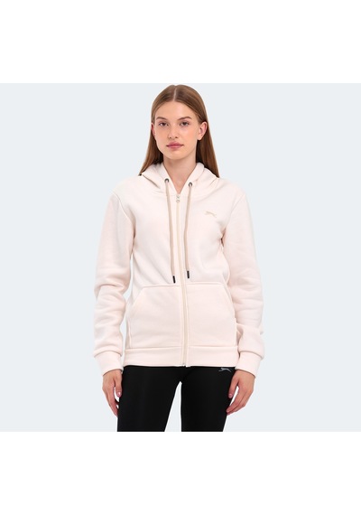 Slazenger KATYA Kadın Fermuarlı Kapüşonlu Cepli Ekru Sweatshirt