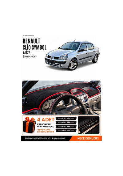 Renault Clio Symbol Alize 2002-2008 Uyumlu Torpido Örtüsü, Torpido Kılıfı - Siyah Kırmızı