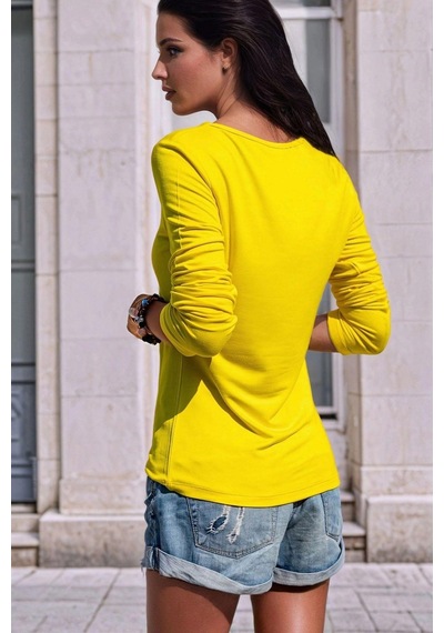 WeShaya Açık Sarı, Kare Yaka, Uzun Kollu, Basic Bluz Açık Sarı