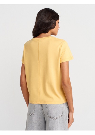 Dilvin 31757 Bisiklet Yaka Dikiş Detaylı T-shirt-sarı Sarı