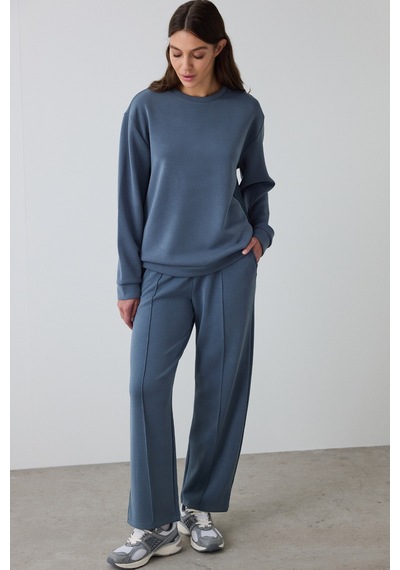 Penti Koyu Gri Bisiklet Yaka Oversize Kısa Modal Sweatshirt