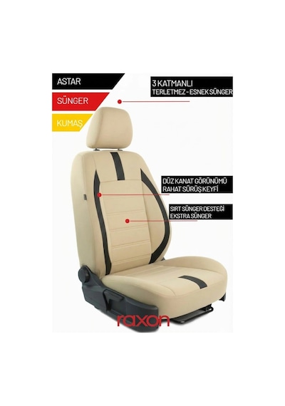 Fiat Egea Hatchback Neptune Series 2+1 Uyumlu Tay Tüyü Oto Koltuk Kılıfı - Premium Şık Ve Konforlu Tasarım Krem