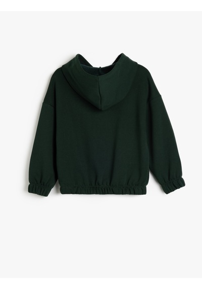 Koton Kapşonlu Slogan Baskılı Uzun Kollu Pamuklu Sweatshirt Yeşil 5wkg10655ak Yeşil