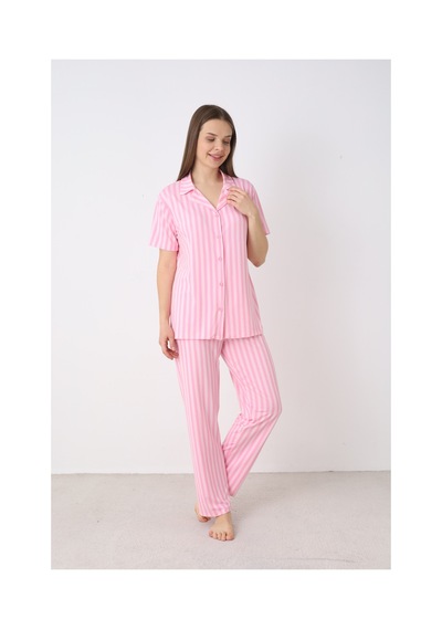 Elitol Bamboo Örme Kadın Düğmeli Pijama Takımı Desenli-10