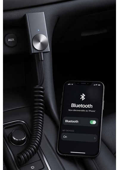 Aux Bluetooth 5.0 Alıcı Adaptör Mikrofonlu Usb Beslemeli Araç Ve Ev Tipi Ses Sistemlerine Uyumlu Spiral Kablo Aux To