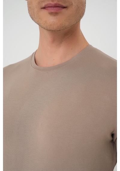 Efor Slim Fit Bisiklet Yaka Düz Pamuklu Vizon Tişört Ts 823 Vizon