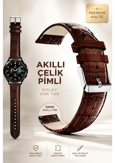 20 Mm Kahverengi Renk Krokodil Desenli Antialerjik Deri Saat Kordonu Kayışı Diğer