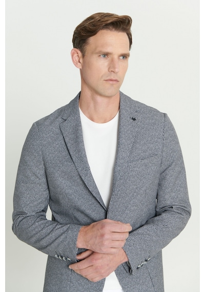 AC&Co / Altınyıldız Classics Erkek Sıyah Beyaz Slim Fit Dar Kesim Mono Yaka Desenli Blazer Ceket Sıyah Beyaz