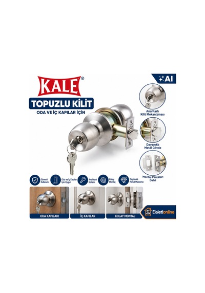 Kale Topuzlu Kapı Kilidi Anahtarlı Saten Nikel Yuvarlak Topuzlu Oda Ve Ofis Kapı Kilidi - 937796927