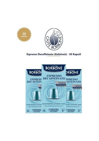 Caffe Borbone Decaf 30'lu Kapsül Kahve - Nespresso Uyumlu Kafeinsiz 3x10 Alüminyum Kapsül
