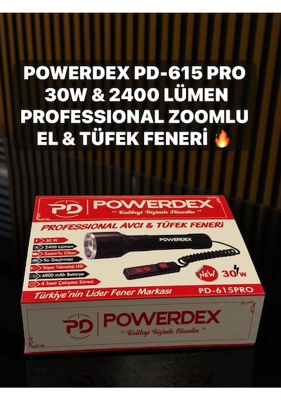 Powerdex Pd-615 Pro 30w & 2400 Lümen Profesyonel Zoomlu El & Tüfk Avcı Feneri Siyah