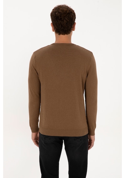 U.S. Polo Assn. Erkek Slim Fit Bisiklet Yaka Haki Melanj Basic Kazak 50307779-VR125