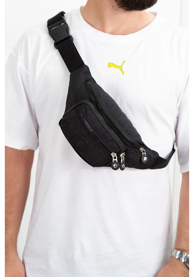 Newish Polo Krinkıl Kumaş Bel Ve Omuz Çantası-free Bag Siyah