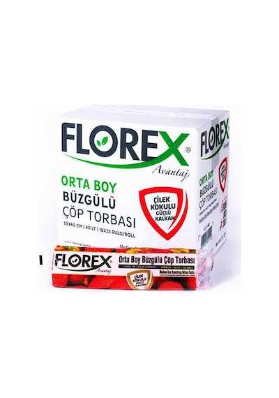 Florex Büzgülü Çilek Kokulu Orta Boy Çöp Torbası 25 Adet Kırmızı 55 x 60 CM