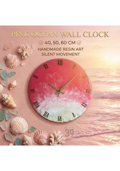 Pink Ocean Okyanus Duvar Saati 40 Cm Pembe & Beyaz Dalga Efektli Epoksi Saat Altın Rakamlı Lüks Tasarım, Sessiz Mekanizma Okyanus Pink Ocean Okyanus Duvar Saati 40 Cm Pembe & Beyaz Dalga Efektli Epoksi Saat Altın Rakamlı Lüks Tasarım, Sessiz Mekanizma Okyanus