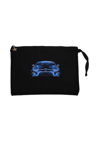 BMW i8 Front Fire Abstract Car Siyah Clutch Cüzdan / El Çantası Siyah