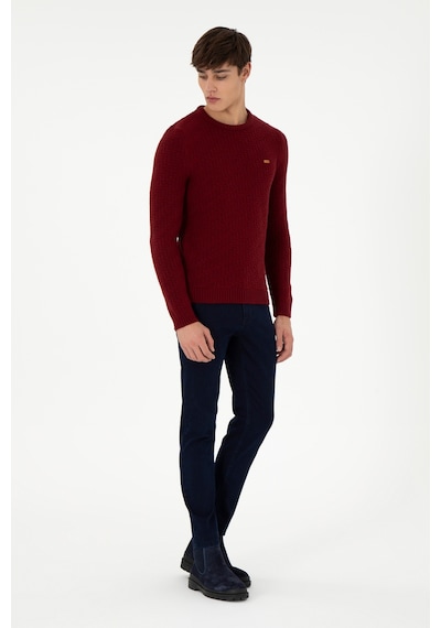 U.S. Polo Assn. Erkek Slim Fit Bisiklet Yaka Bordo Kazak 50297050-VR014