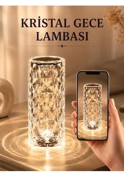 Kristal Dokunmatik Ve Kumandalı Masa Ve Gece Lambası Altın