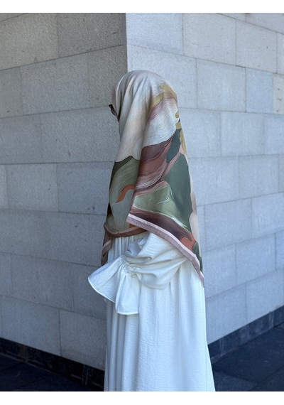 Qalortex Scarf Pamuklu Amber Desen Eşarp-haki