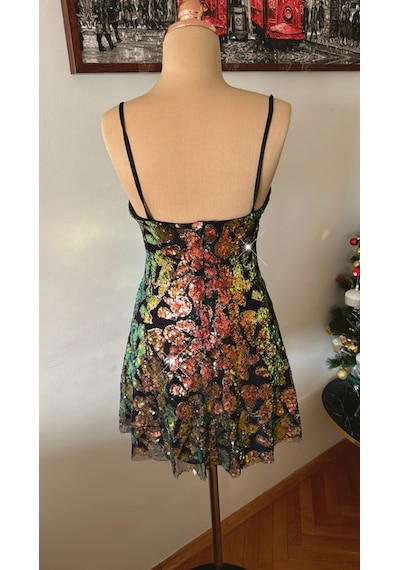 Chica Rosa Fashion Askılı Pullu Kısa Elbise Bakır