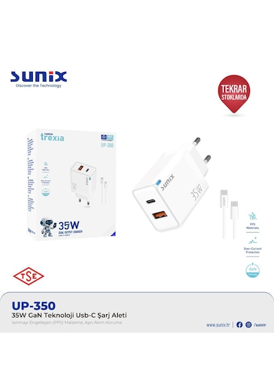 Sunix 35w Akıllı Şarj Ve Gan Teknolojisi Type-c Girişli Tüm Cihazlar Samsung İphone Xiomi Serisi Ce Lisanslı Şarj Cihazı Yeni Nesil Son Teknoloji Başlık+Kablo Set Halinde Sunix 35w Akıllı Şarj Ve Gan Teknolojisi Type-c Girişli Tüm Cihazlar Samsung İphone Xiomi Serisi Ce Lisanslı Şarj Cihazı Yeni Nesil Son Teknoloji Başlık+Kablo Set Halinde